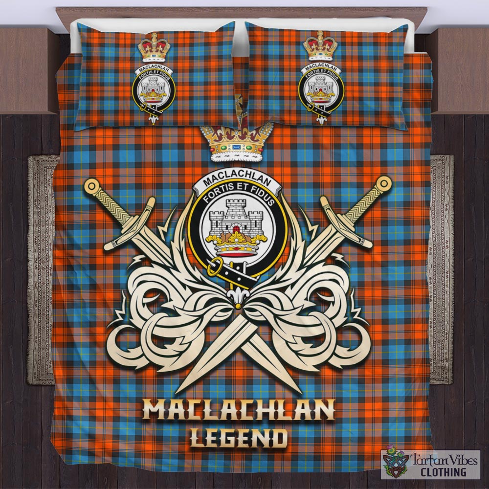 Tartan Vibes Clothing MacLachlan Ancient Tartan Bedding Set with Clan Crest and the Golden Sword of Courageous Legacy