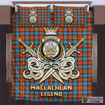 MacLachlan Ancient Tartan Bedding Set with Clan Crest and the Golden Sword of Courageous Legacy