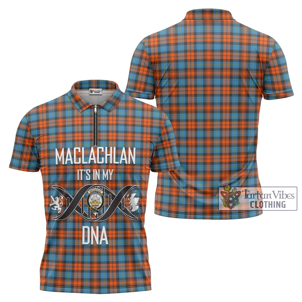 MacLachlan Ancient Tartan Zipper Polo Shirt with Family Crest DNA In Me Style Unisex - Tartanvibesclothing Shop