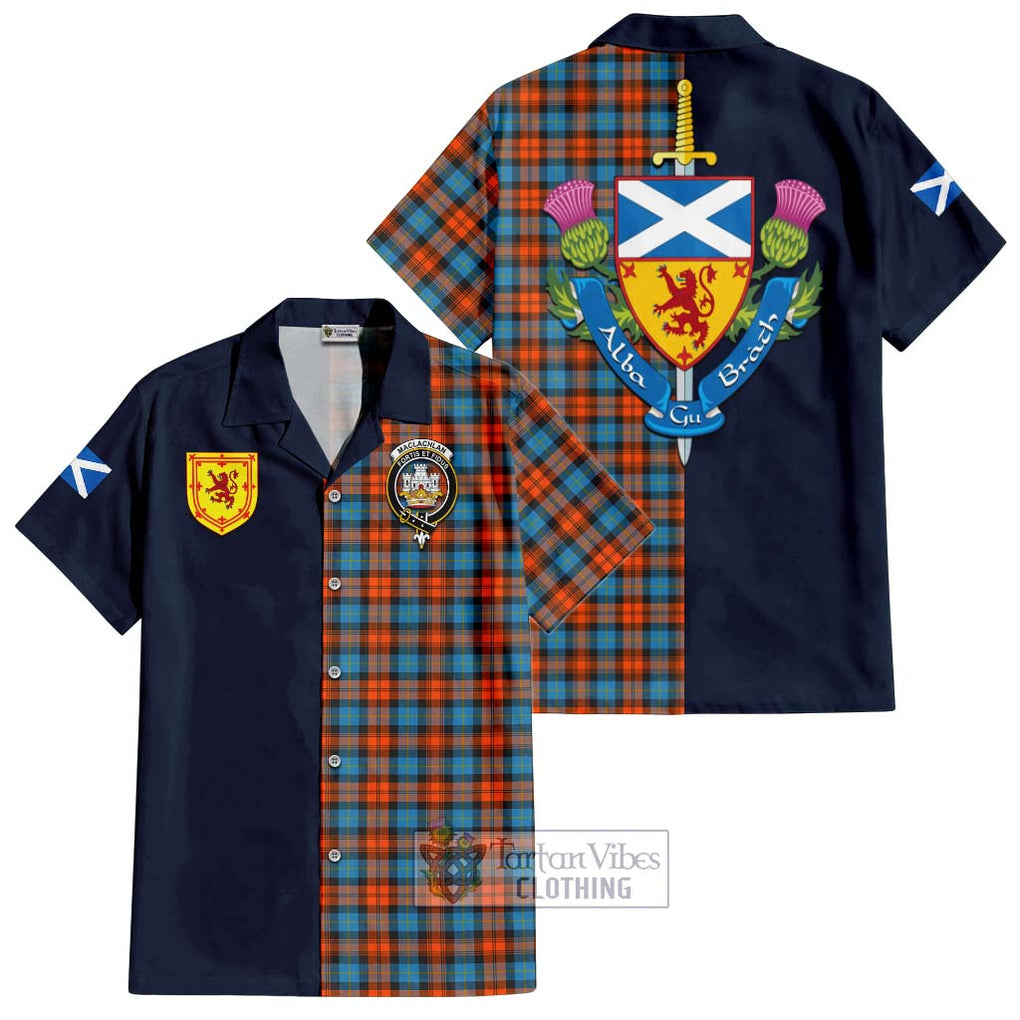 Tartan Vibes Clothing MacLachlan Ancient Tartan Short Sleeve Button Shirt with Scottish Lion Royal Arm Half Style