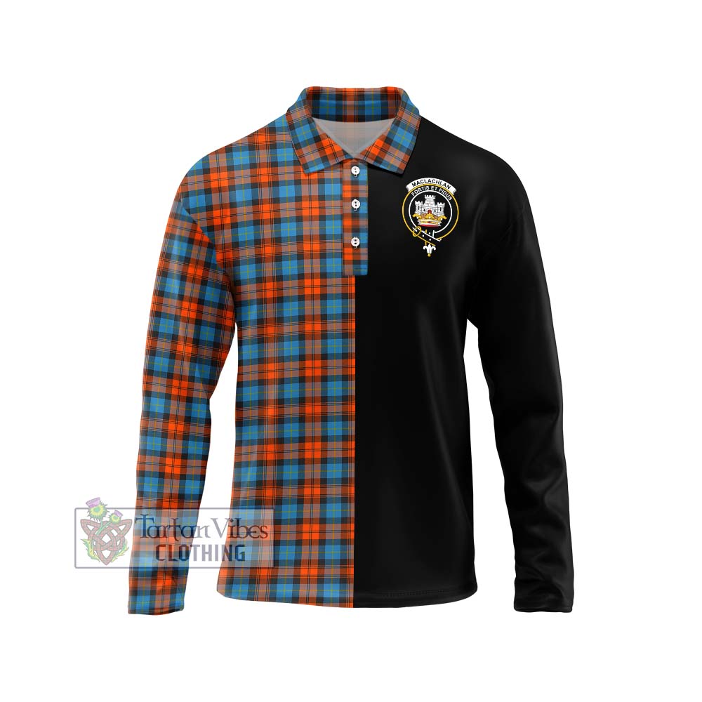 MacLachlan Ancient Tartan Long Sleeve Polo Shirt with Family Crest and Half Of Me Style Unisex - Tartanvibesclothing Shop