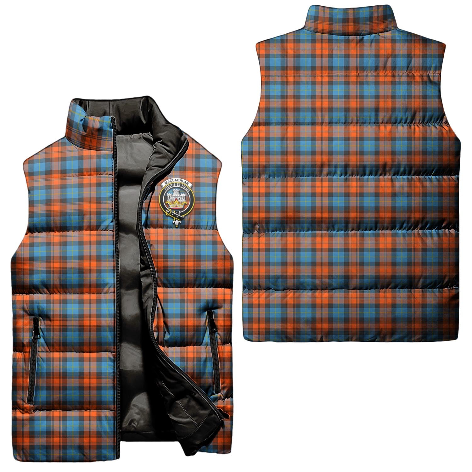 MacLachlan Ancient Tartan Sleeveless Puffer Jacket with Family Crest Unisex - Tartanvibesclothing