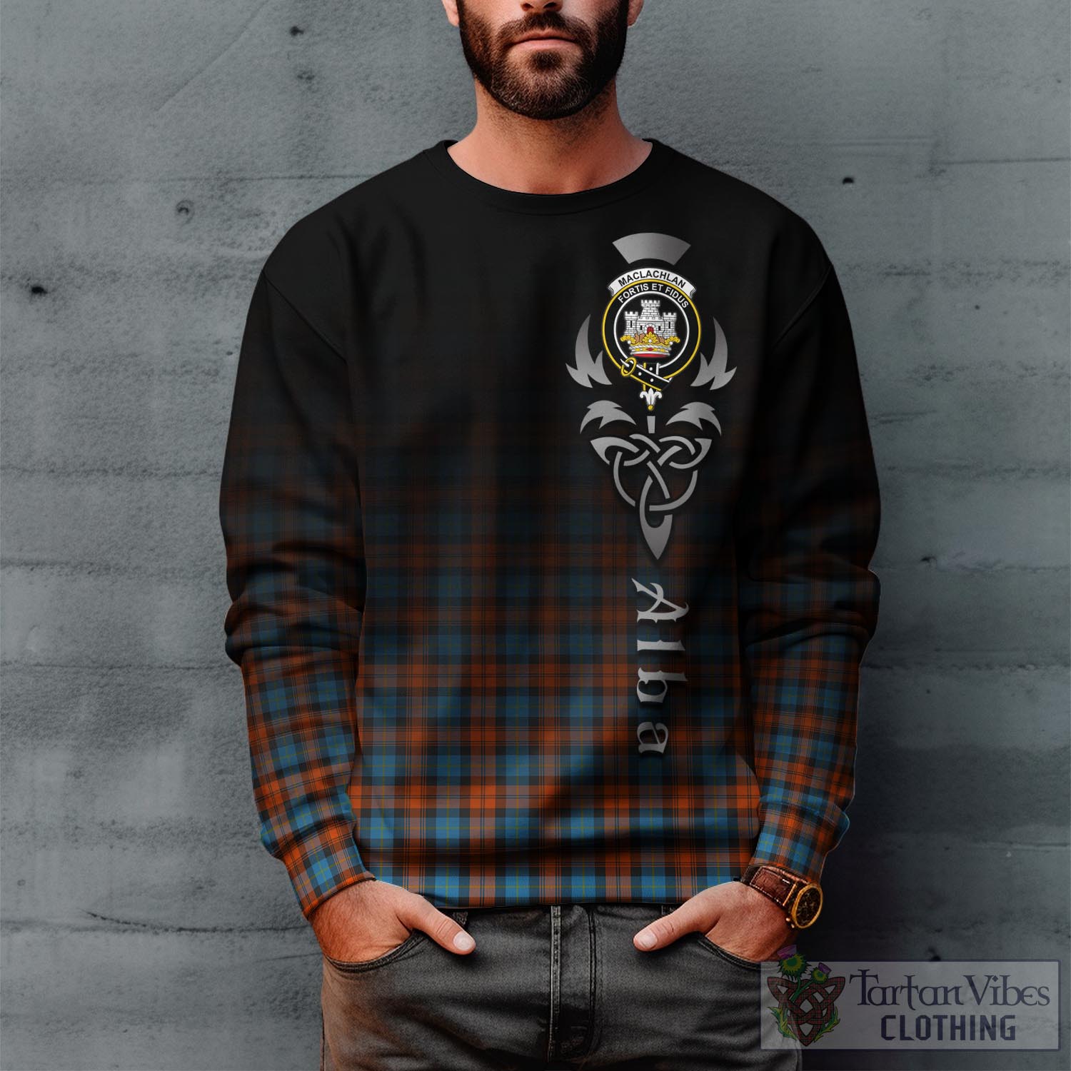 Tartan Vibes Clothing MacLachlan Ancient Tartan Sweatshirt Featuring Alba Gu Brath Family Crest Celtic Inspired