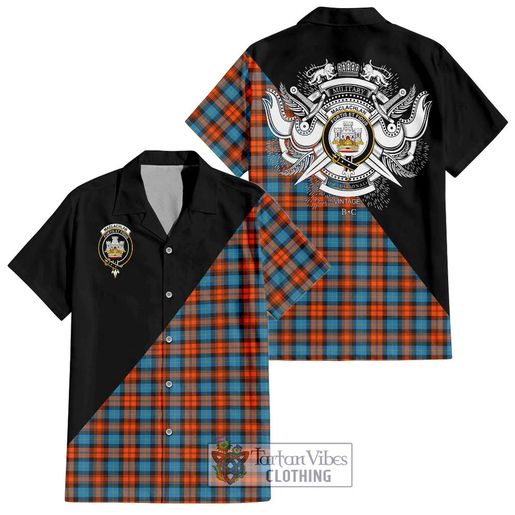 MacLachlan Ancient Tartan Short Sleeve Button Shirt with Family Crest and Military Logo Style Kid - Tartanvibesclothing Shop