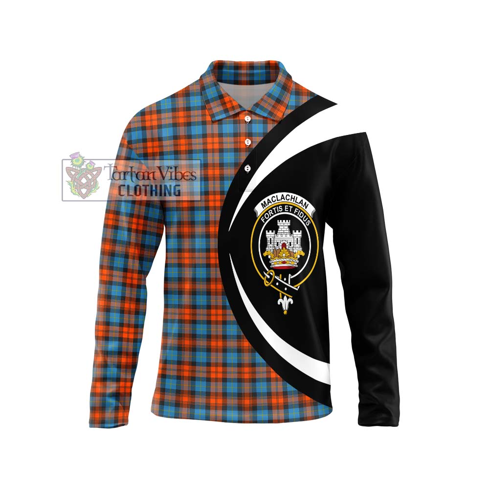 MacLachlan Ancient Tartan Long Sleeve Polo Shirt with Family Crest Circle Style Unisex - Tartan Vibes Clothing