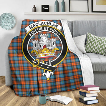 MacLachlan Ancient Tartan Blanket with Family Crest