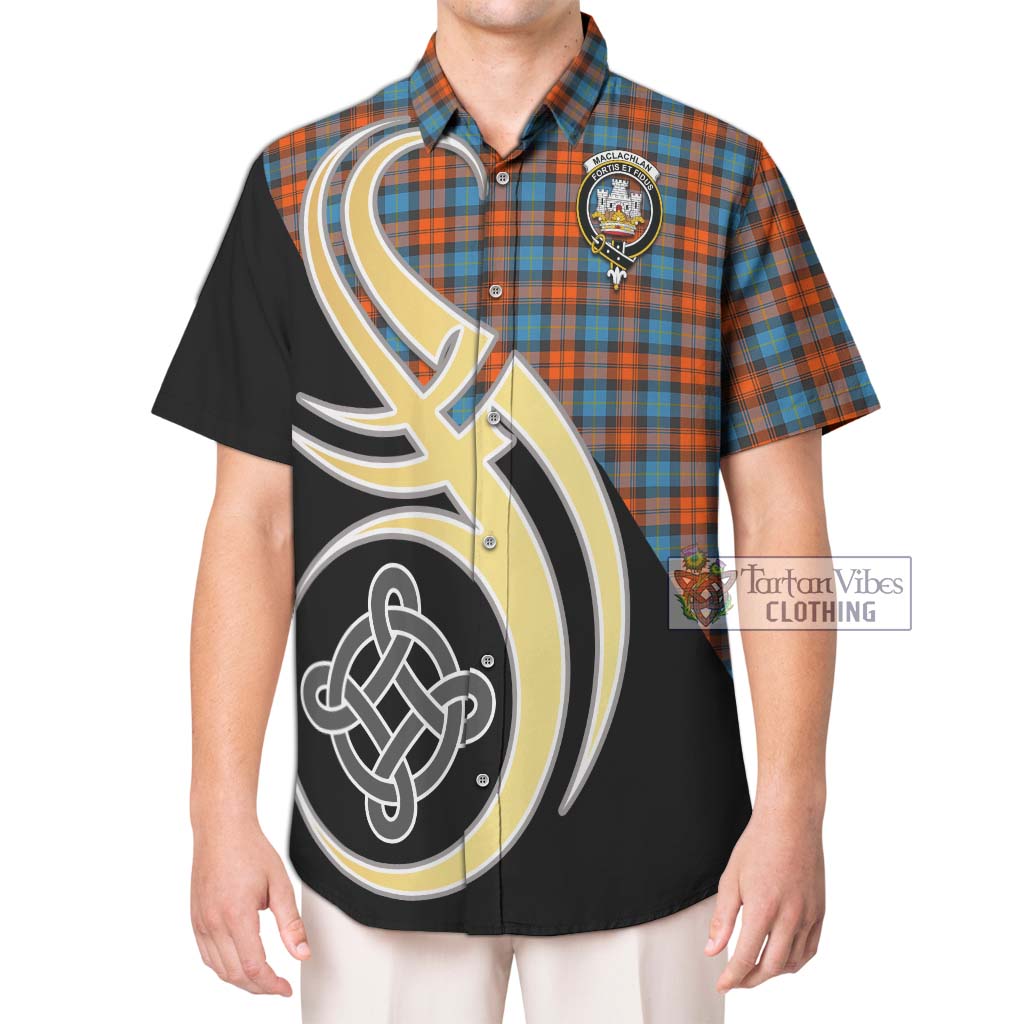 MacLachlan Ancient Tartan Short Sleeve Button Shirt with Family Crest and Celtic Symbol Style Kid - Tartan Vibes Clothing