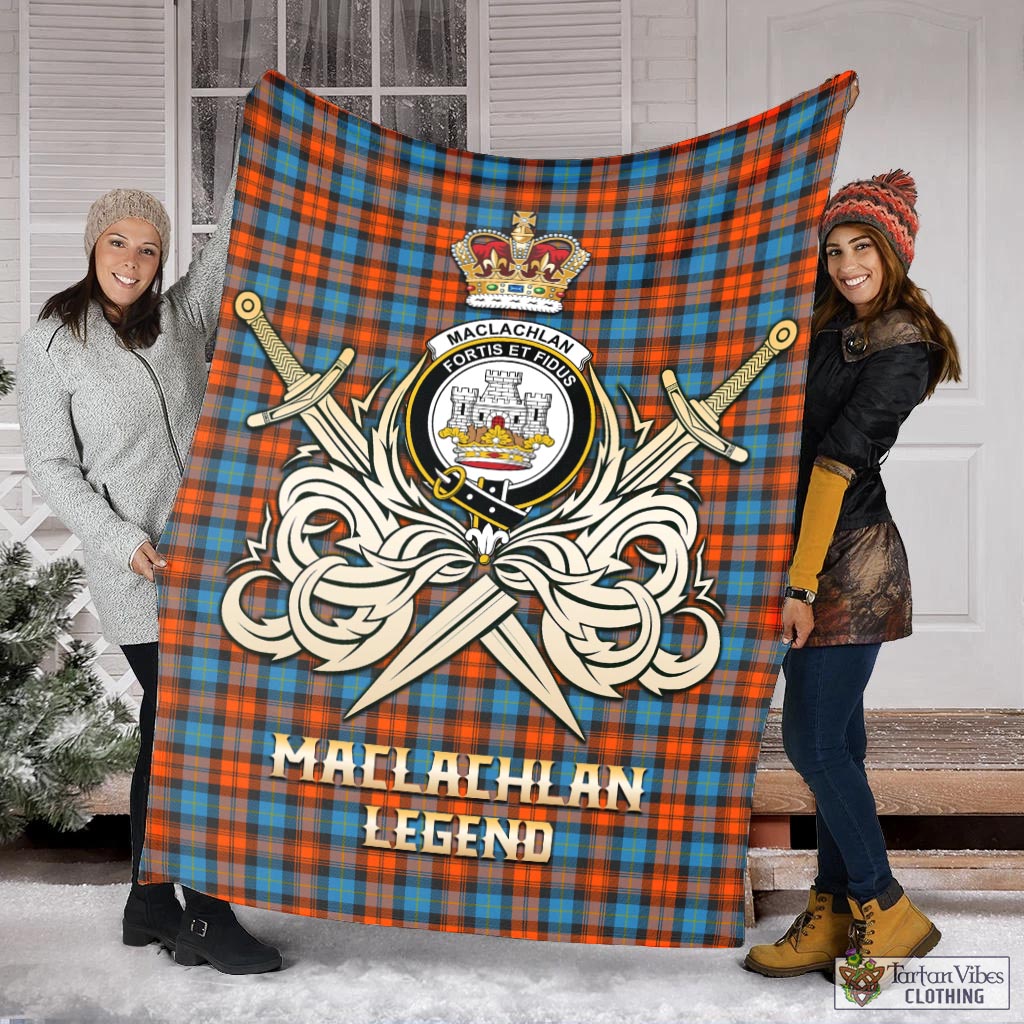 Tartan Vibes Clothing MacLachlan Ancient Tartan Blanket with Clan Crest and the Golden Sword of Courageous Legacy