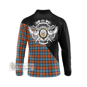 MacLachlan Ancient Tartan Long Sleeve Polo Shirt with Family Crest and Military Logo Style