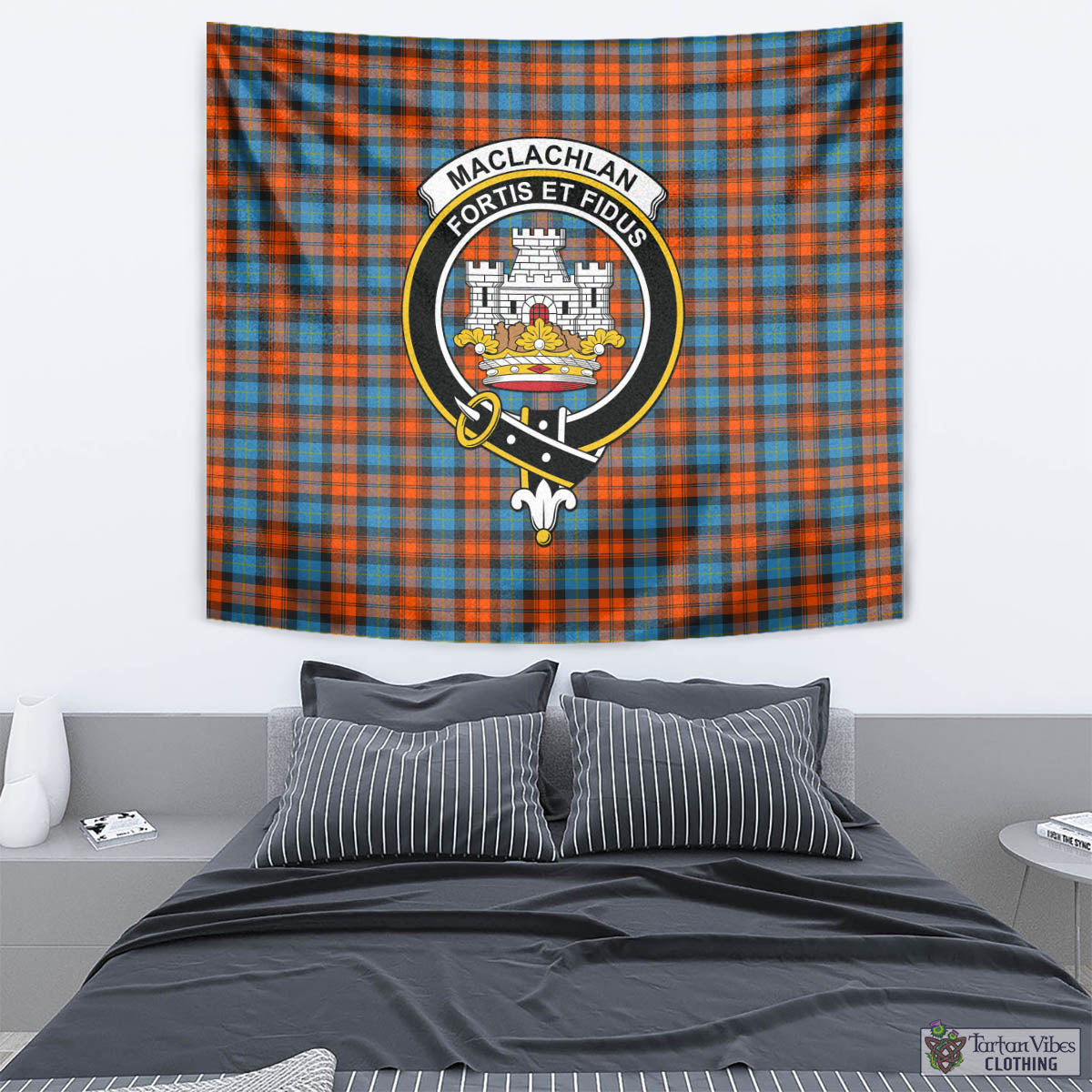 Tartan Vibes Clothing MacLachlan Ancient Tartan Tapestry Wall Hanging and Home Decor for Room with Family Crest