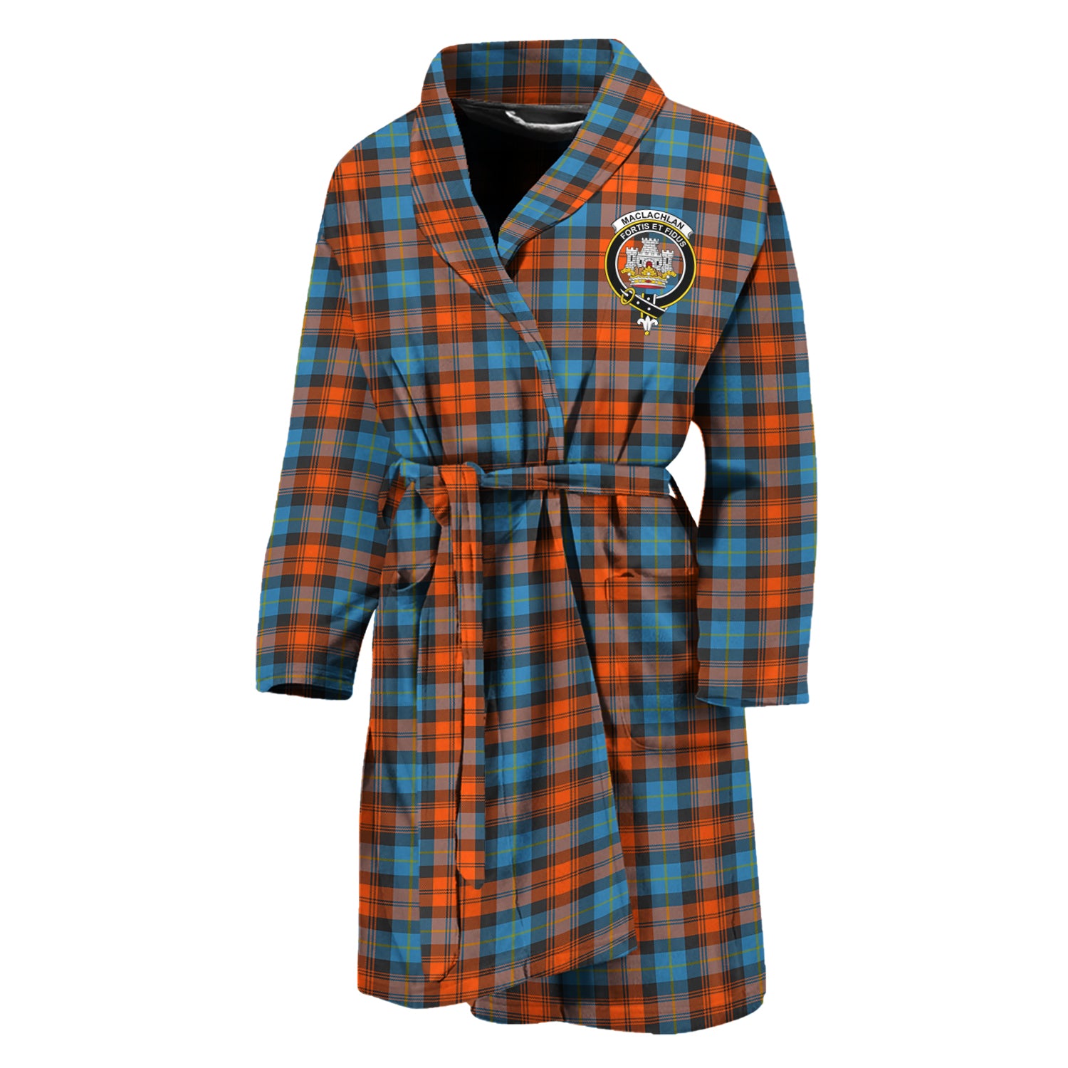 MacLachlan Ancient Tartan Bathrobe with Family Crest Unisex M - Tartan Vibes Clothing