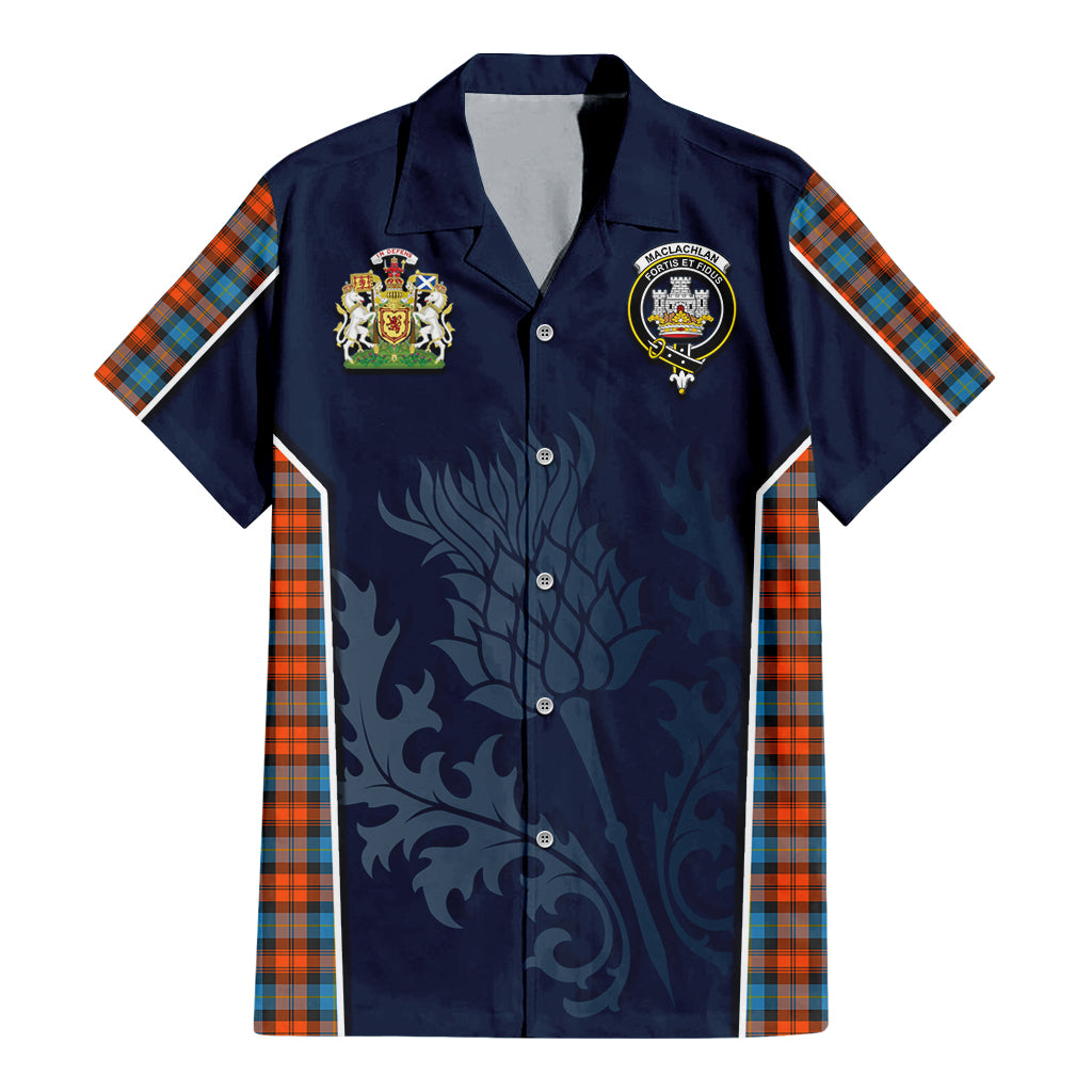 Tartan Vibes Clothing MacLachlan Ancient Tartan Short Sleeve Button Up Shirt with Family Crest and Scottish Thistle Vibes Sport Style