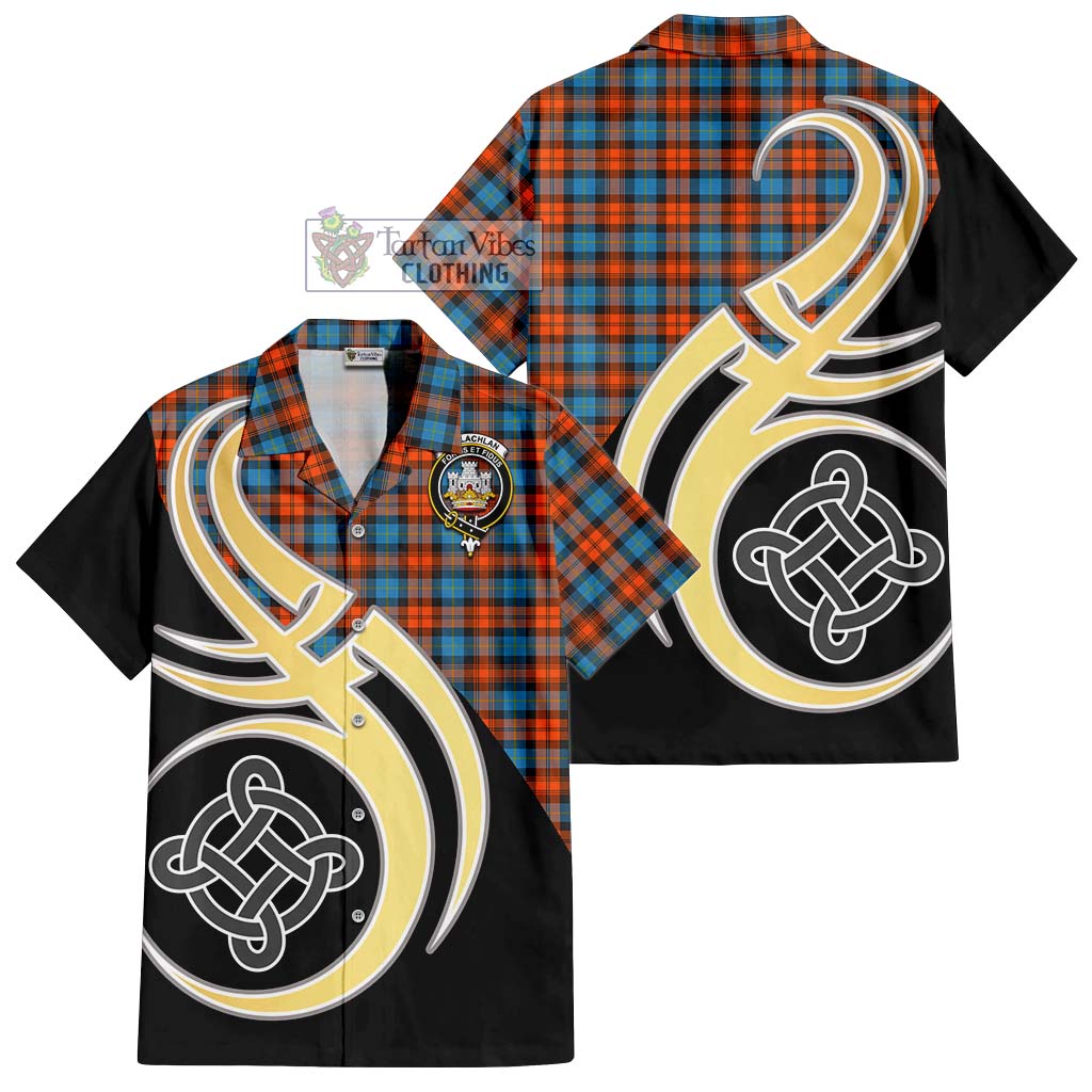 MacLachlan Ancient Tartan Short Sleeve Button Shirt with Family Crest and Celtic Symbol Style - Tartan Vibes Clothing