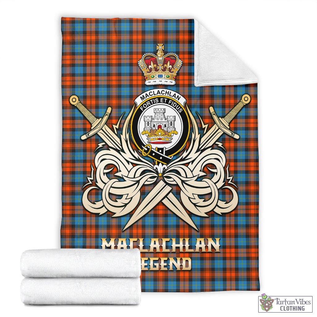 Tartan Vibes Clothing MacLachlan Ancient Tartan Blanket with Clan Crest and the Golden Sword of Courageous Legacy