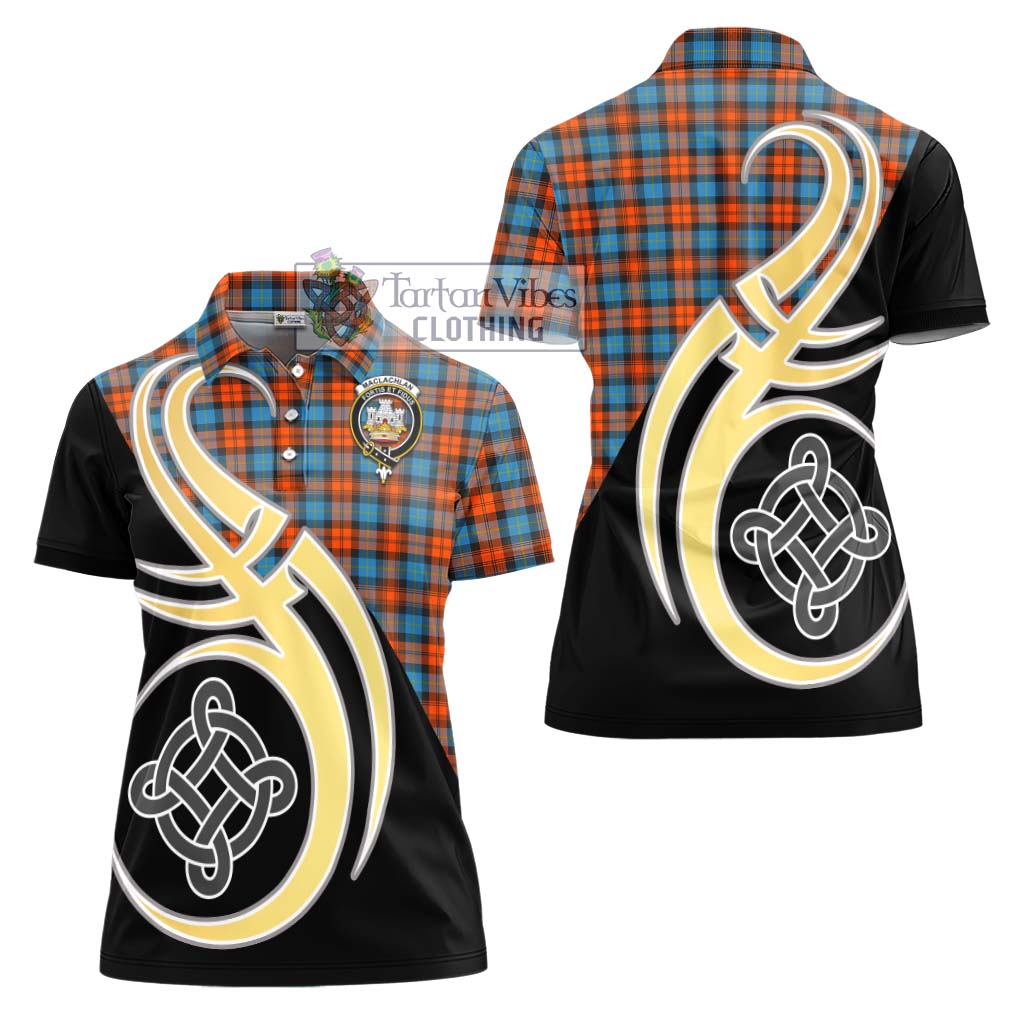 MacLachlan Ancient Tartan Women's Polo Shirt with Family Crest and Celtic Symbol Style - Tartan Vibes Clothing