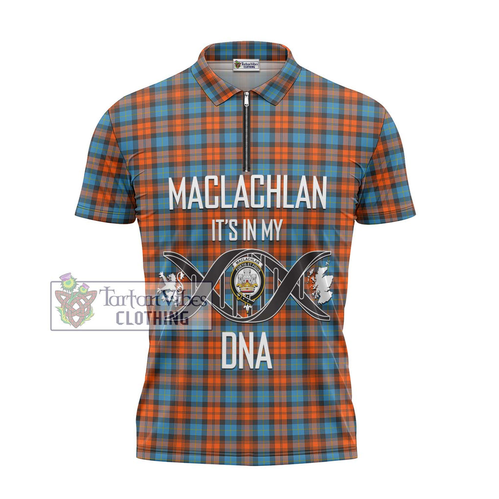 MacLachlan Ancient Tartan Zipper Polo Shirt with Family Crest DNA In Me Style - Tartanvibesclothing Shop