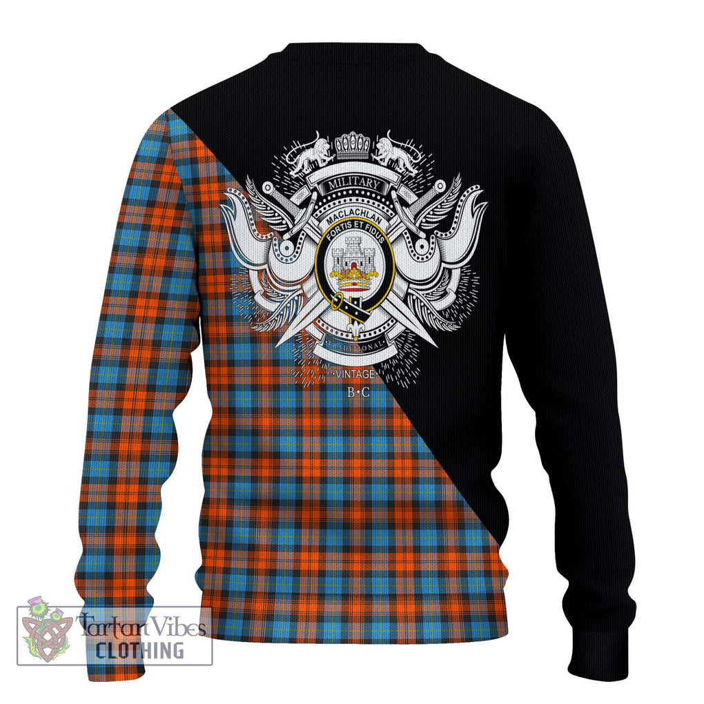 MacLachlan Ancient Tartan Knitted Sweater with Family Crest and Military Logo Style - Tartanvibesclothing Shop