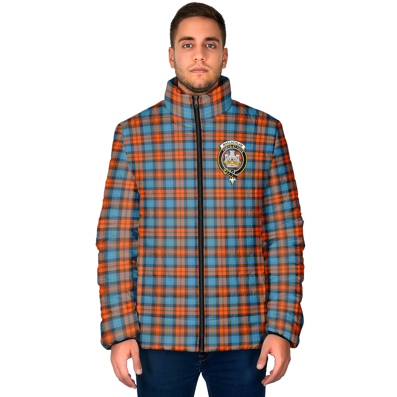 MacLachlan Ancient Tartan Padded Jacket with Family Crest - Tartan Vibes Clothing