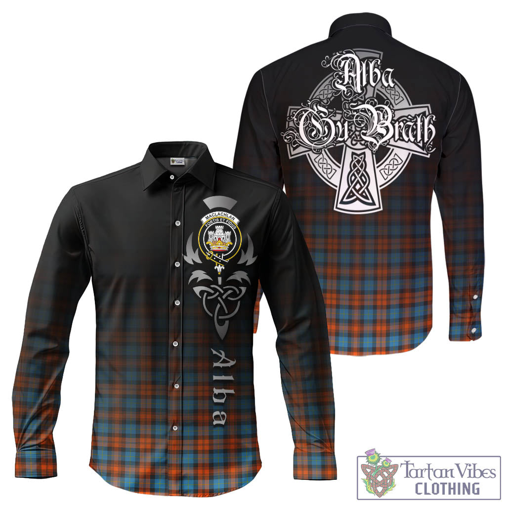 Tartan Vibes Clothing MacLachlan Ancient Tartan Long Sleeve Button Up Featuring Alba Gu Brath Family Crest Celtic Inspired