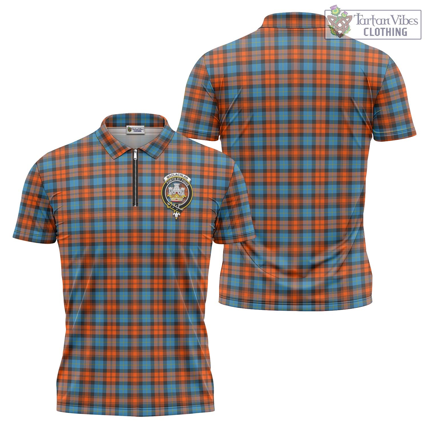 Tartan Vibes Clothing MacLachlan Ancient Tartan Zipper Polo Shirt with Family Crest