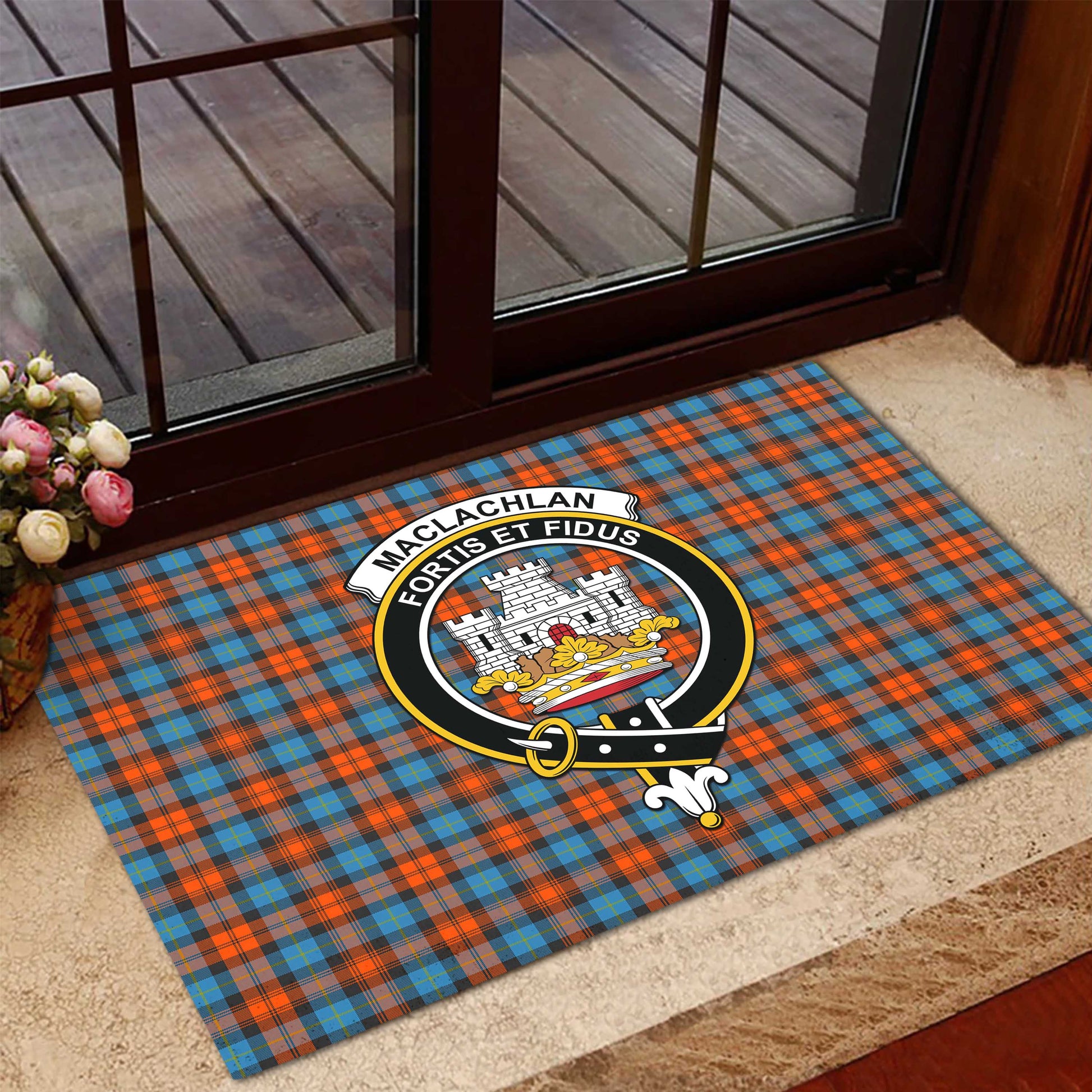 MacLachlan Ancient Tartan Door Mat with Family Crest - Tartanvibesclothing