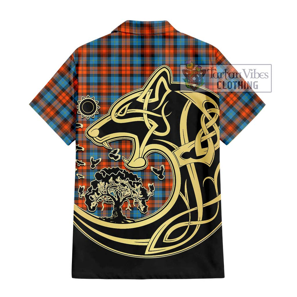 MacLachlan Ancient Tartan Short Sleeve Button Shirt with Family Crest Celtic Wolf Style - Tartan Vibes Clothing