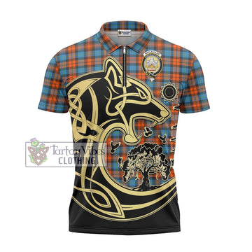 MacLachlan Ancient Tartan Zipper Polo Shirt with Family Crest Celtic Wolf Style