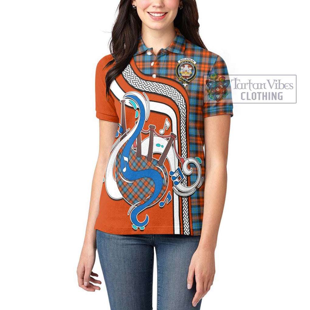 MacLachlan Ancient Tartan Women's Polo Shirt with Epic Bagpipe Style - Tartanvibesclothing Shop