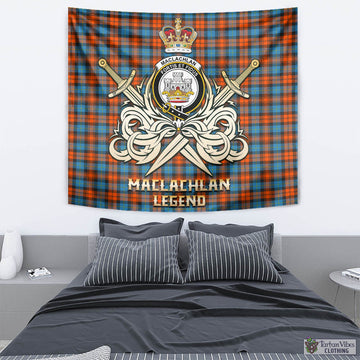 MacLachlan Ancient Tartan Tapestry with Clan Crest and the Golden Sword of Courageous Legacy