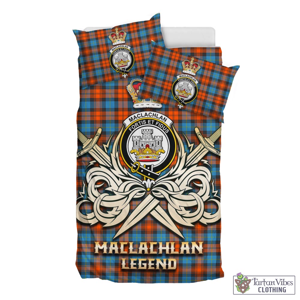 Tartan Vibes Clothing MacLachlan Ancient Tartan Bedding Set with Clan Crest and the Golden Sword of Courageous Legacy