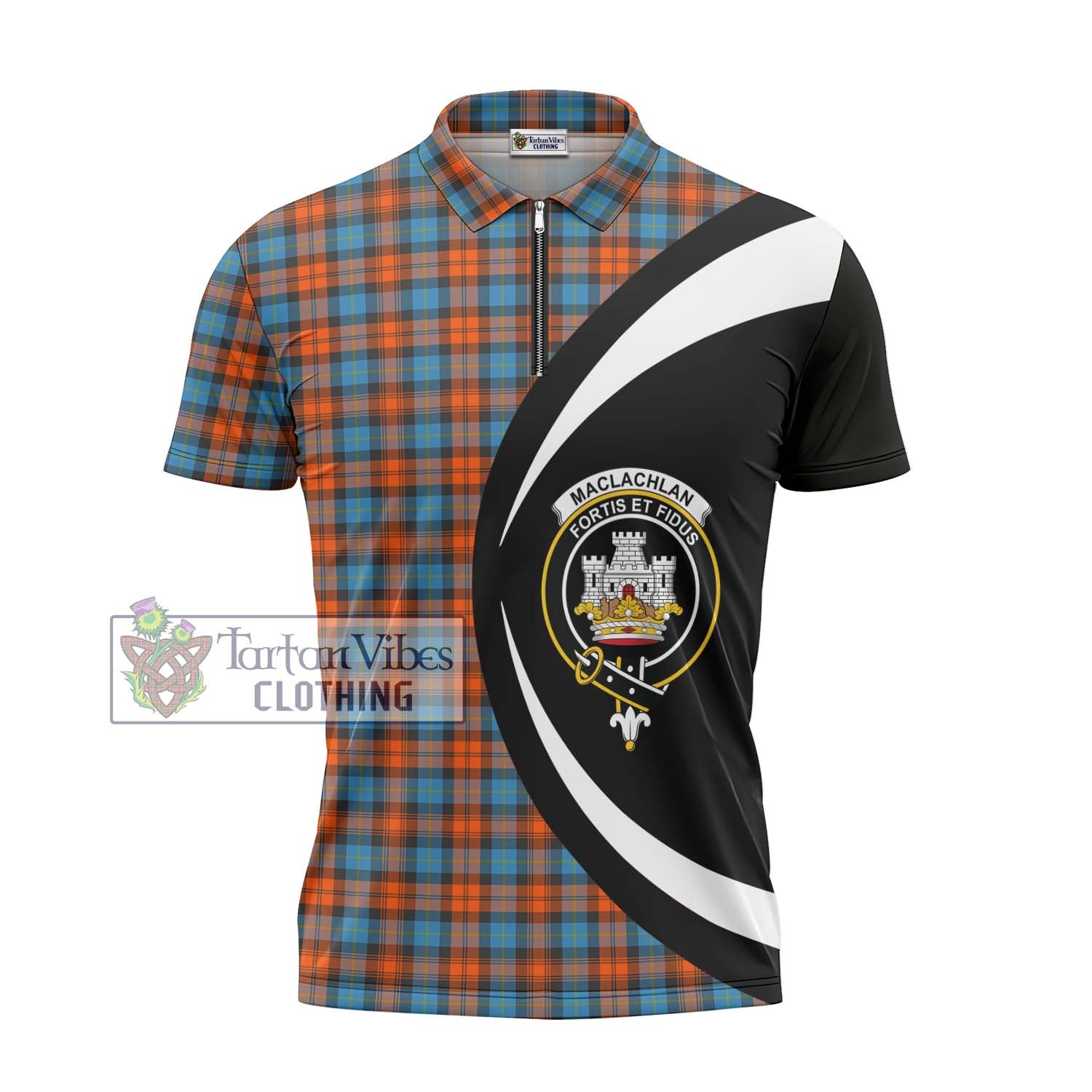 Tartan Vibes Clothing MacLachlan Ancient Tartan Zipper Polo Shirt with Family Crest Circle Style