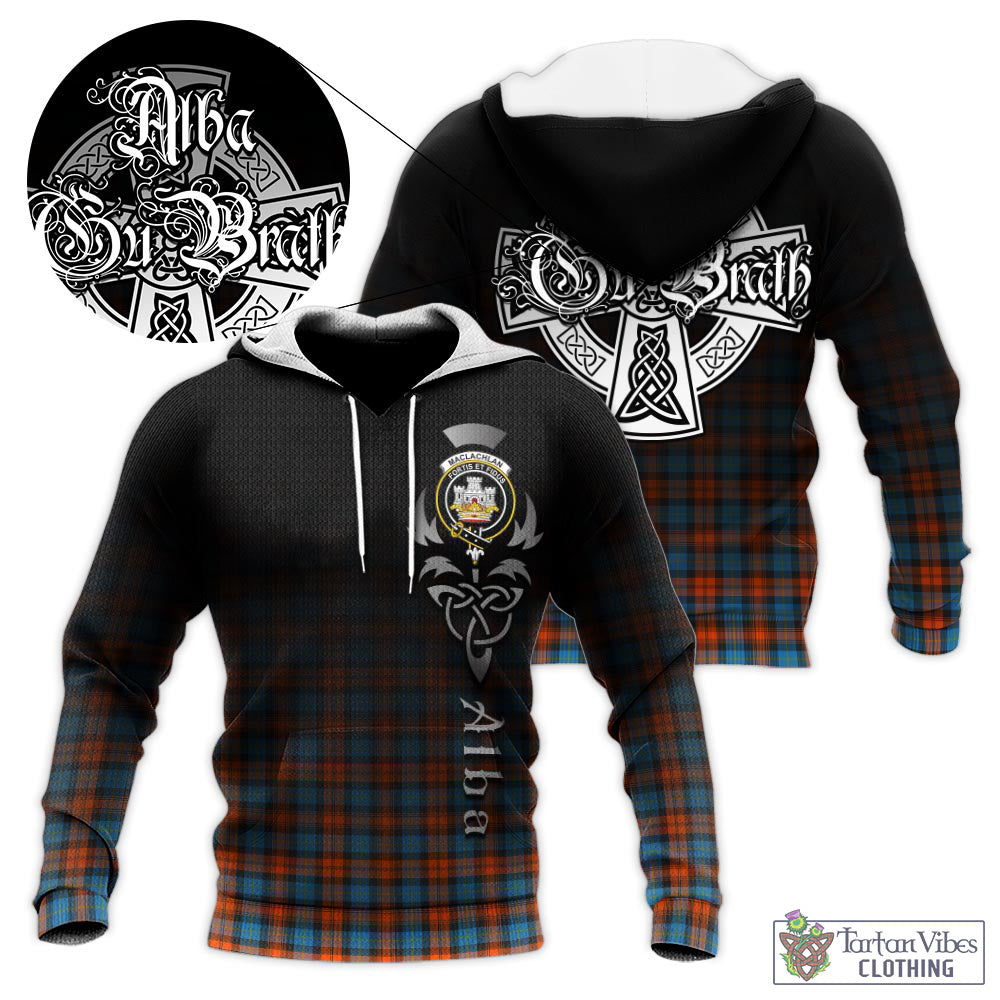 Tartan Vibes Clothing MacLachlan Ancient Tartan Knitted Hoodie Featuring Alba Gu Brath Family Crest Celtic Inspired