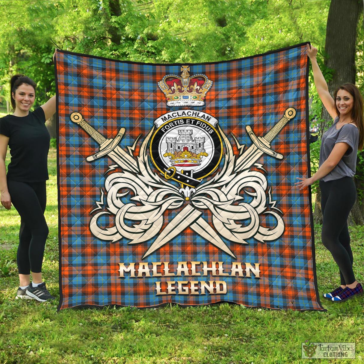 Tartan Vibes Clothing MacLachlan Ancient Tartan Quilt with Clan Crest and the Golden Sword of Courageous Legacy