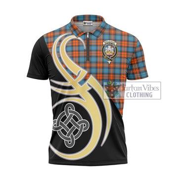 MacLachlan Ancient Tartan Zipper Polo Shirt with Family Crest and Celtic Symbol Style