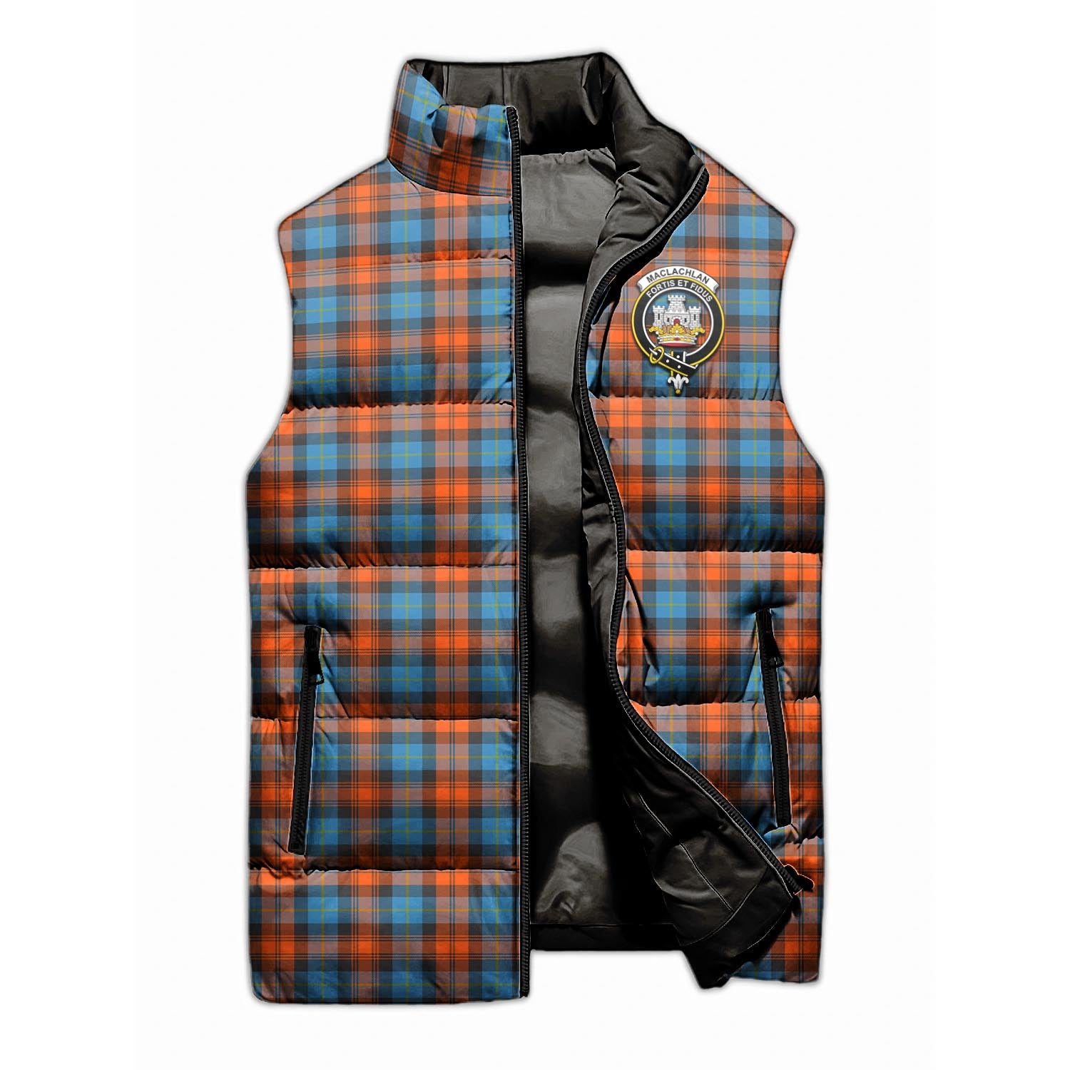 MacLachlan Ancient Tartan Sleeveless Puffer Jacket with Family Crest - Tartanvibesclothing