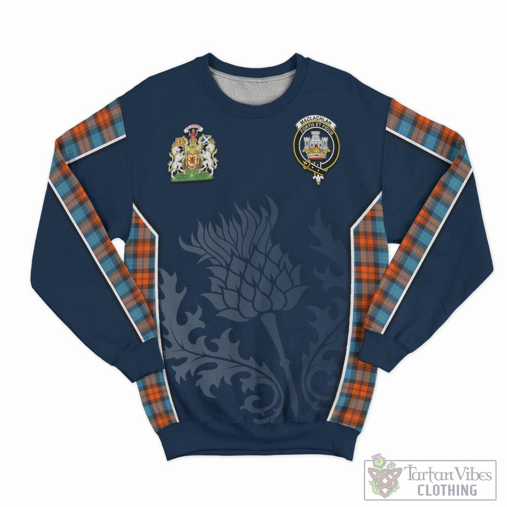 Tartan Vibes Clothing MacLachlan Ancient Tartan Sweatshirt with Family Crest and Scottish Thistle Vibes Sport Style