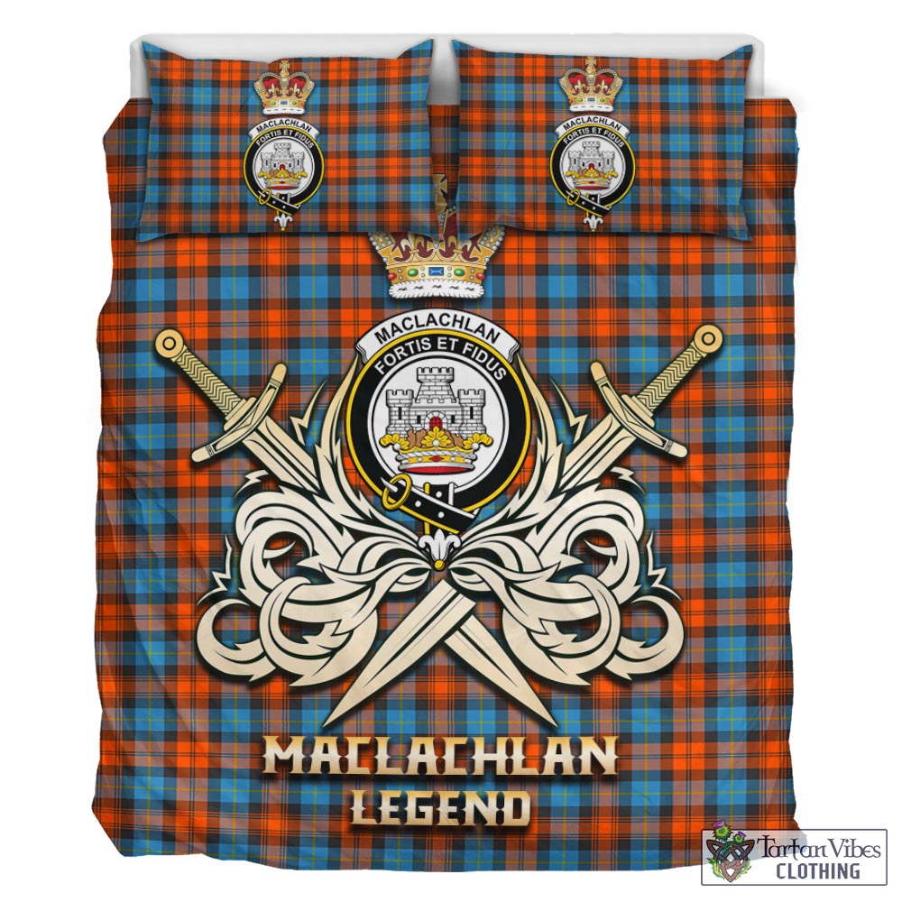 Tartan Vibes Clothing MacLachlan Ancient Tartan Bedding Set with Clan Crest and the Golden Sword of Courageous Legacy