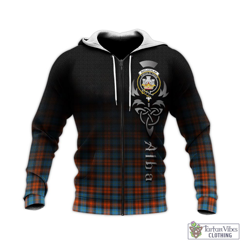 Tartan Vibes Clothing MacLachlan Ancient Tartan Knitted Hoodie Featuring Alba Gu Brath Family Crest Celtic Inspired