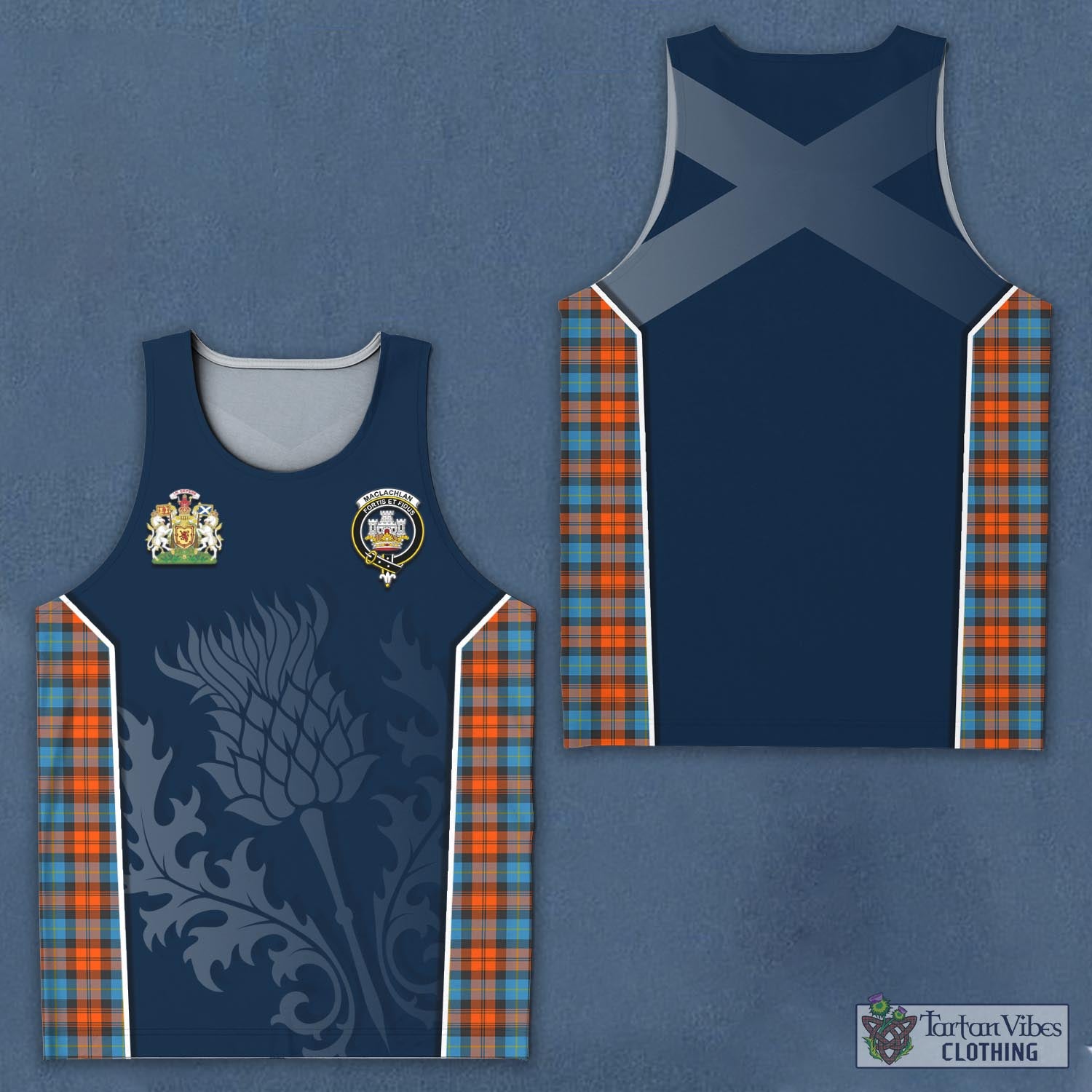 Tartan Vibes Clothing MacLachlan Ancient Tartan Men's Tanks Top with Family Crest and Scottish Thistle Vibes Sport Style