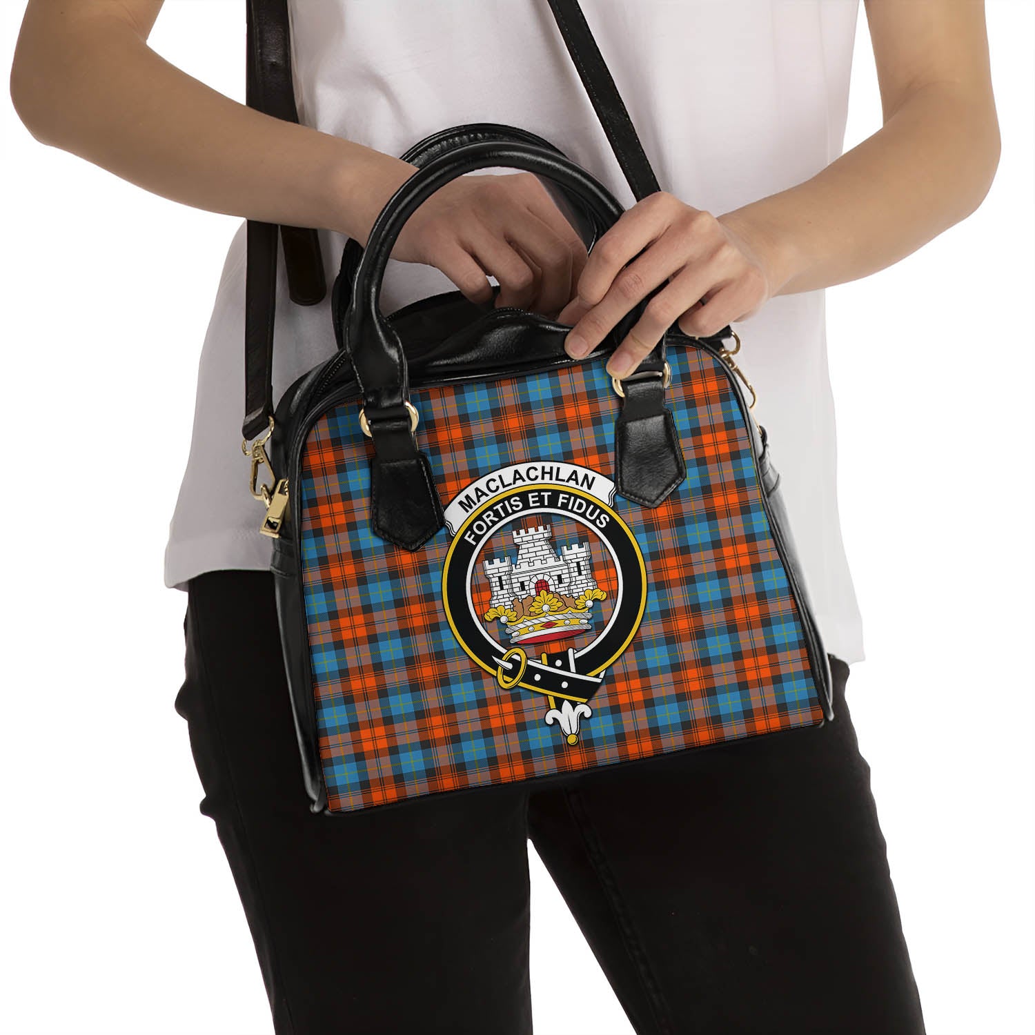 MacLachlan Ancient Tartan Shoulder Handbags with Family Crest - Tartanvibesclothing