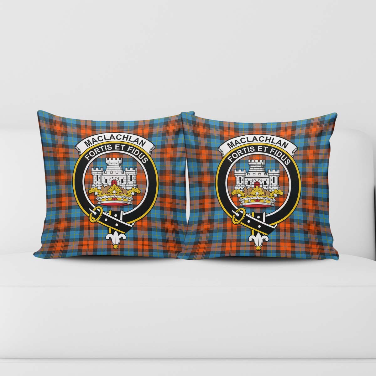 MacLachlan Ancient Tartan Pillow Cover with Family Crest - Tartanvibesclothing