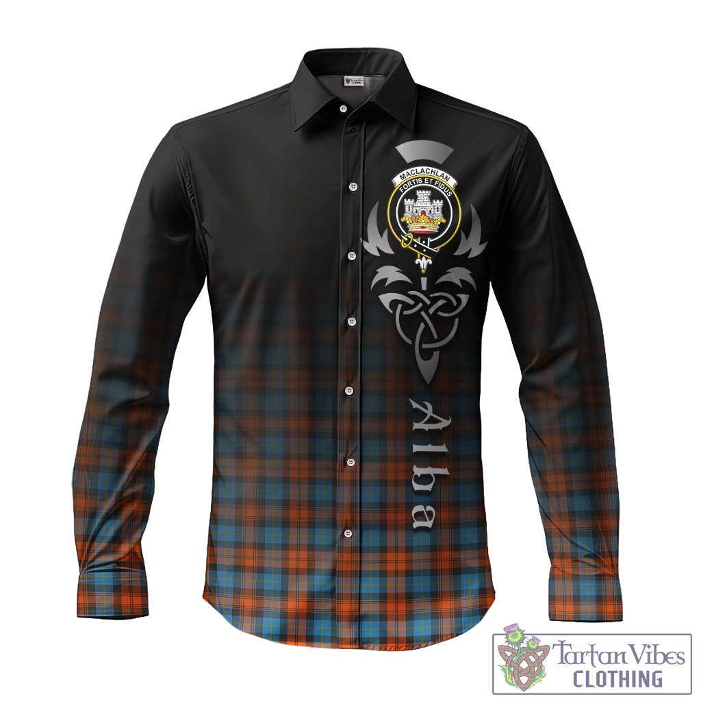 Tartan Vibes Clothing MacLachlan Ancient Tartan Long Sleeve Button Up Featuring Alba Gu Brath Family Crest Celtic Inspired