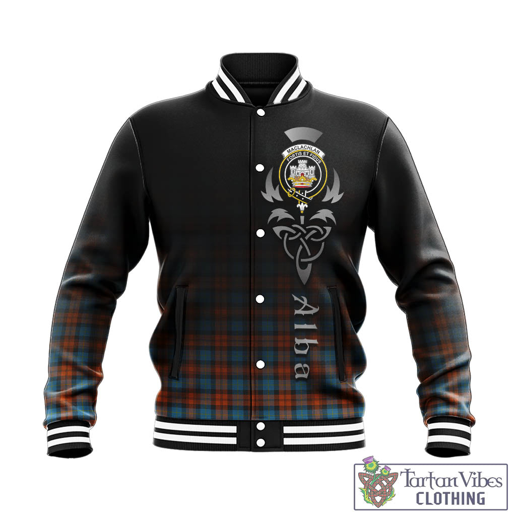 Tartan Vibes Clothing MacLachlan Ancient Tartan Baseball Jacket Featuring Alba Gu Brath Family Crest Celtic Inspired