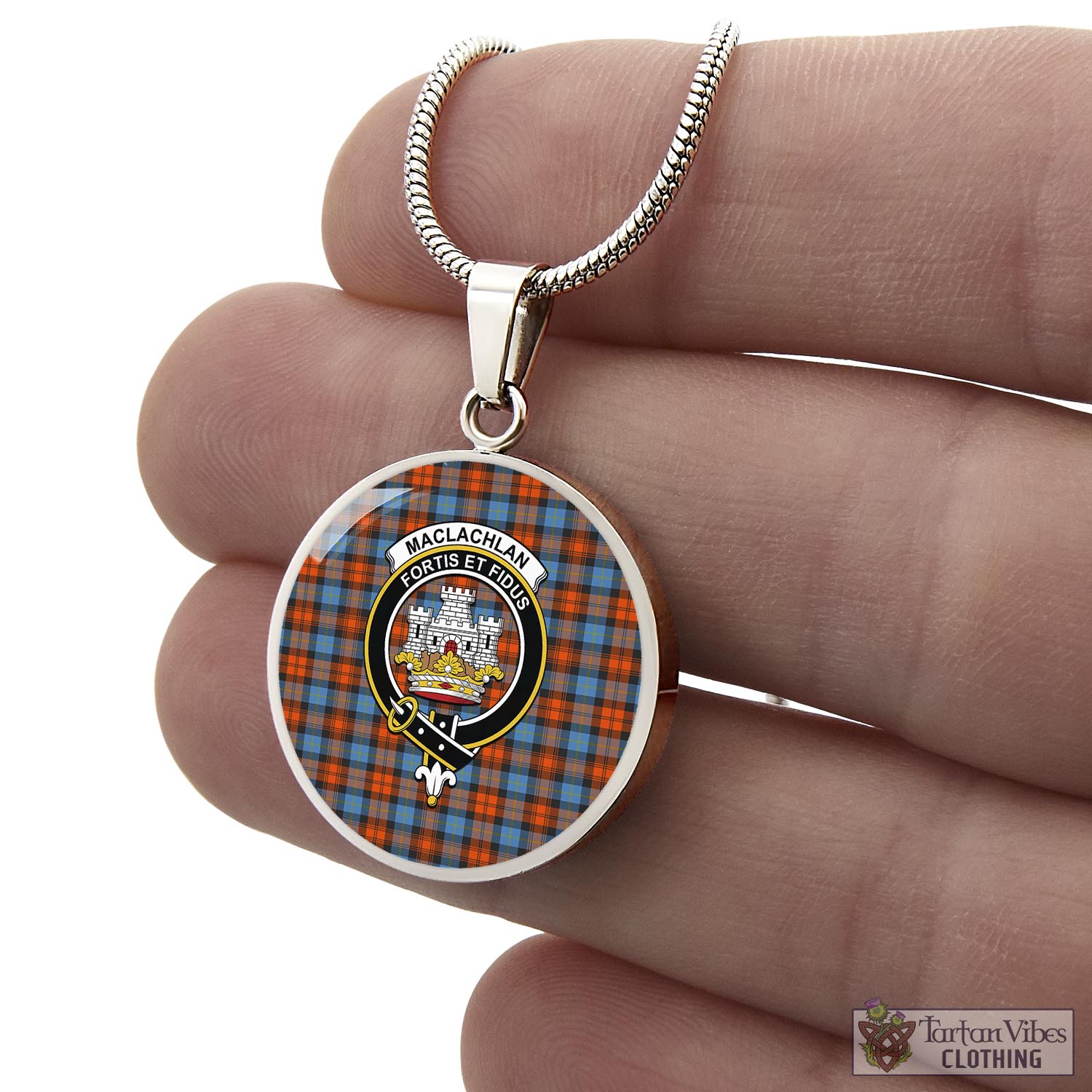 Tartan Vibes Clothing MacLachlan Ancient Tartan Circle Necklace with Family Crest