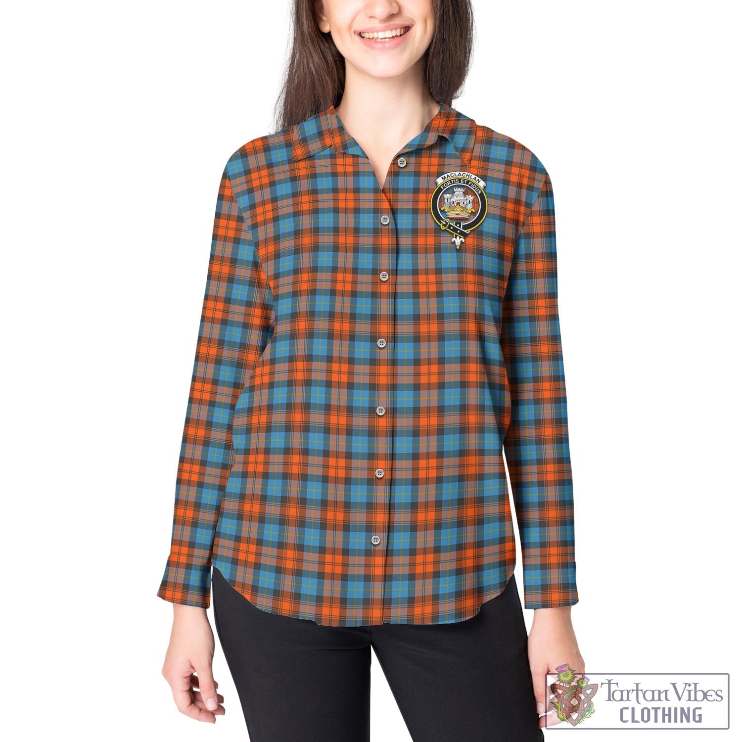 Tartan Vibes Clothing MacLachlan Ancient Tartan Womens Casual Shirt with Family Crest