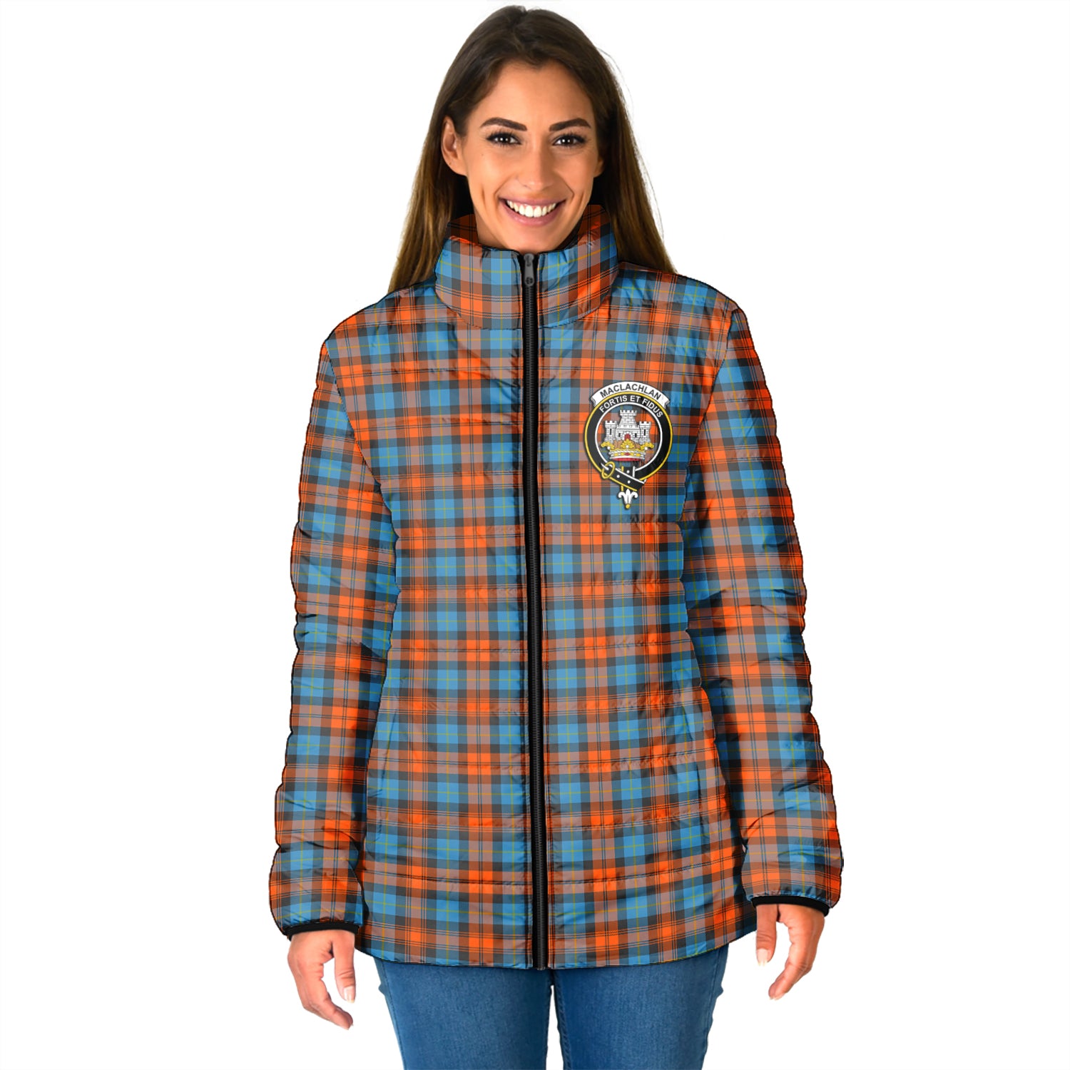 MacLachlan Ancient Tartan Padded Jacket with Family Crest - Tartan Vibes Clothing