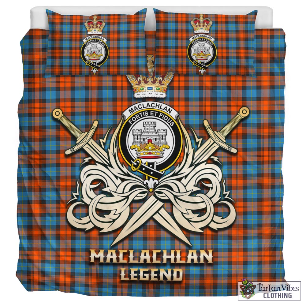 Tartan Vibes Clothing MacLachlan Ancient Tartan Bedding Set with Clan Crest and the Golden Sword of Courageous Legacy