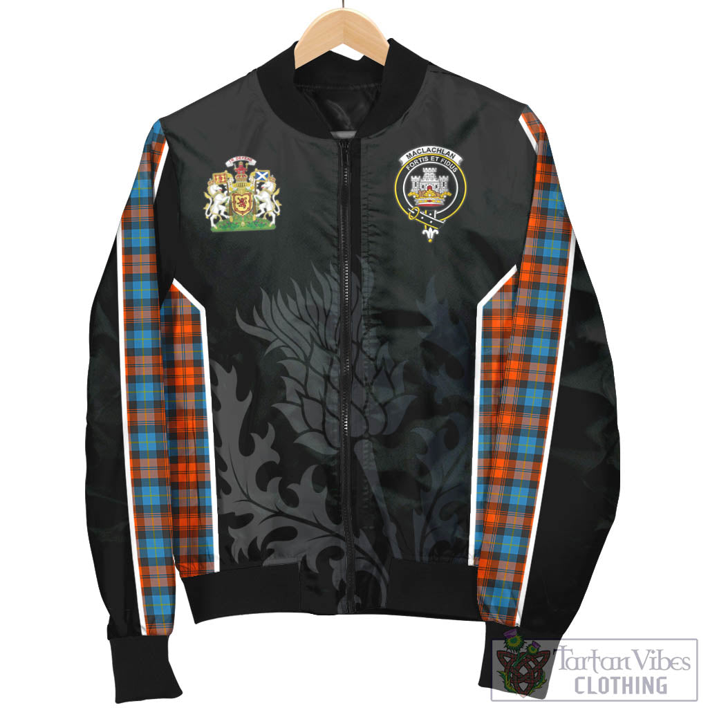 Tartan Vibes Clothing MacLachlan Ancient Tartan Bomber Jacket with Family Crest and Scottish Thistle Vibes Sport Style