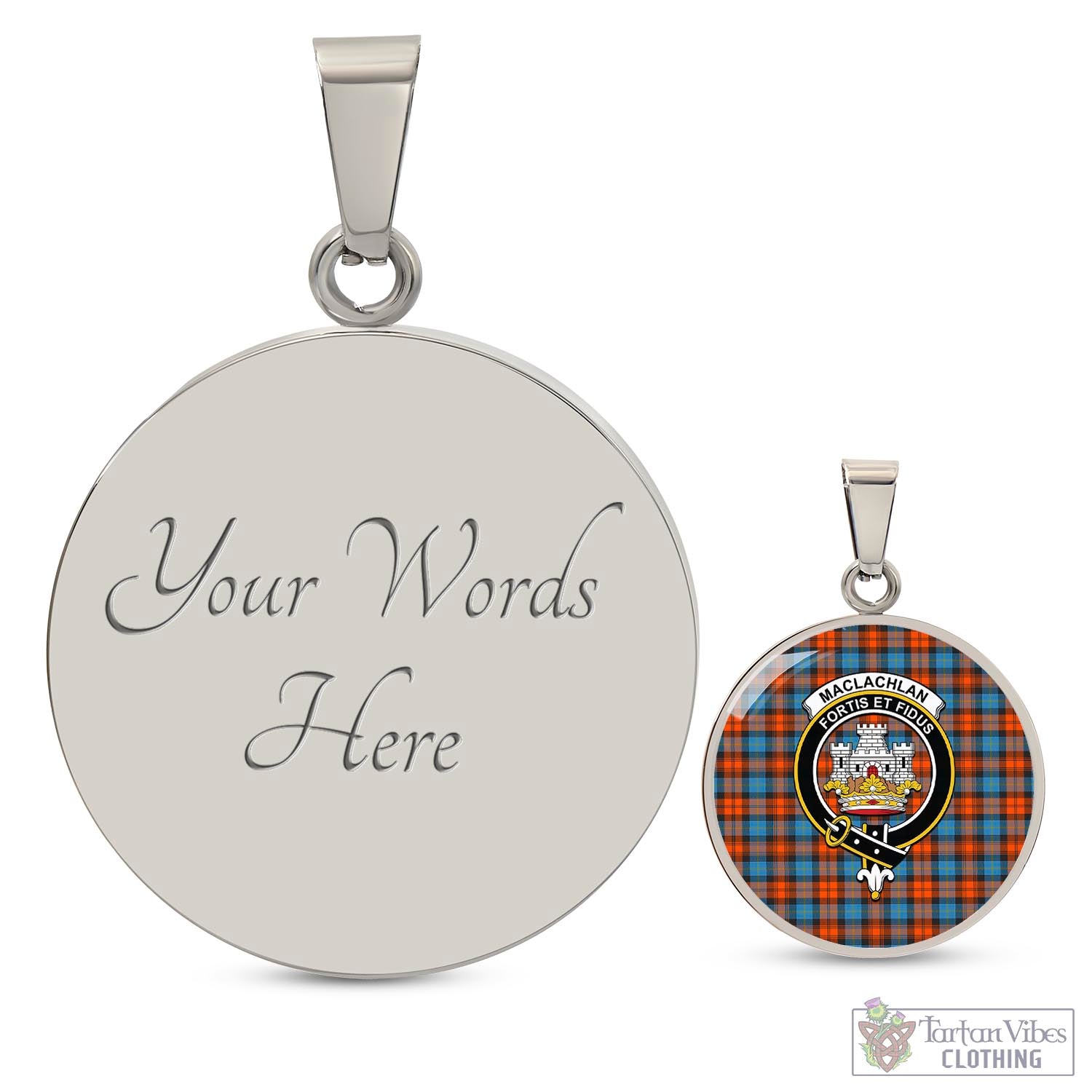 Tartan Vibes Clothing MacLachlan Ancient Tartan Circle Necklace with Family Crest