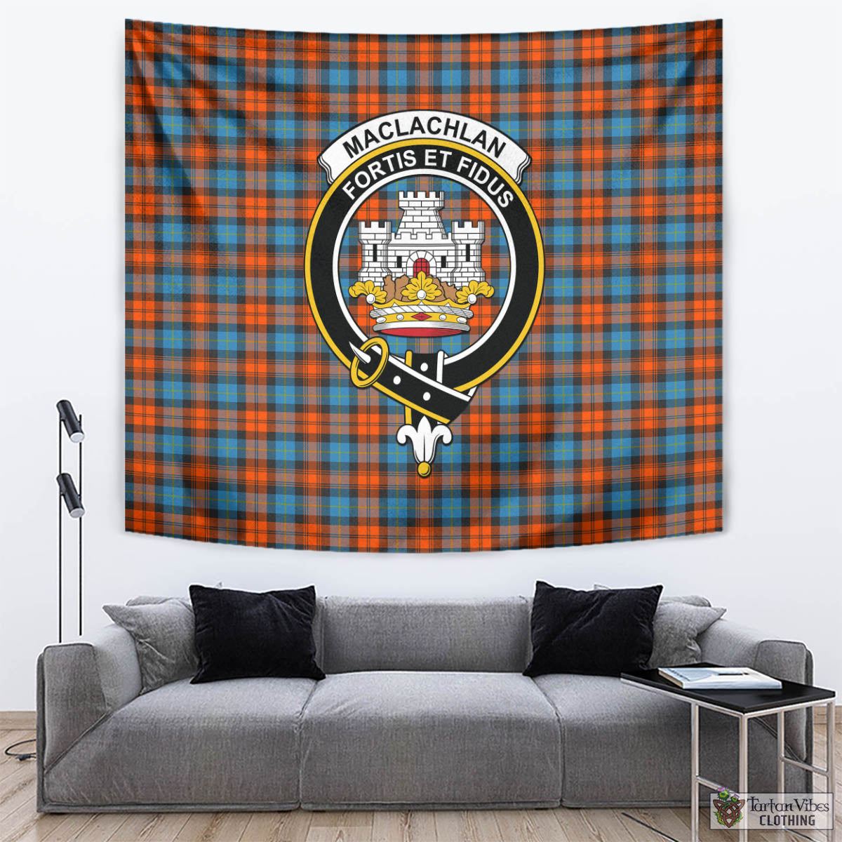 Tartan Vibes Clothing MacLachlan Ancient Tartan Tapestry Wall Hanging and Home Decor for Room with Family Crest